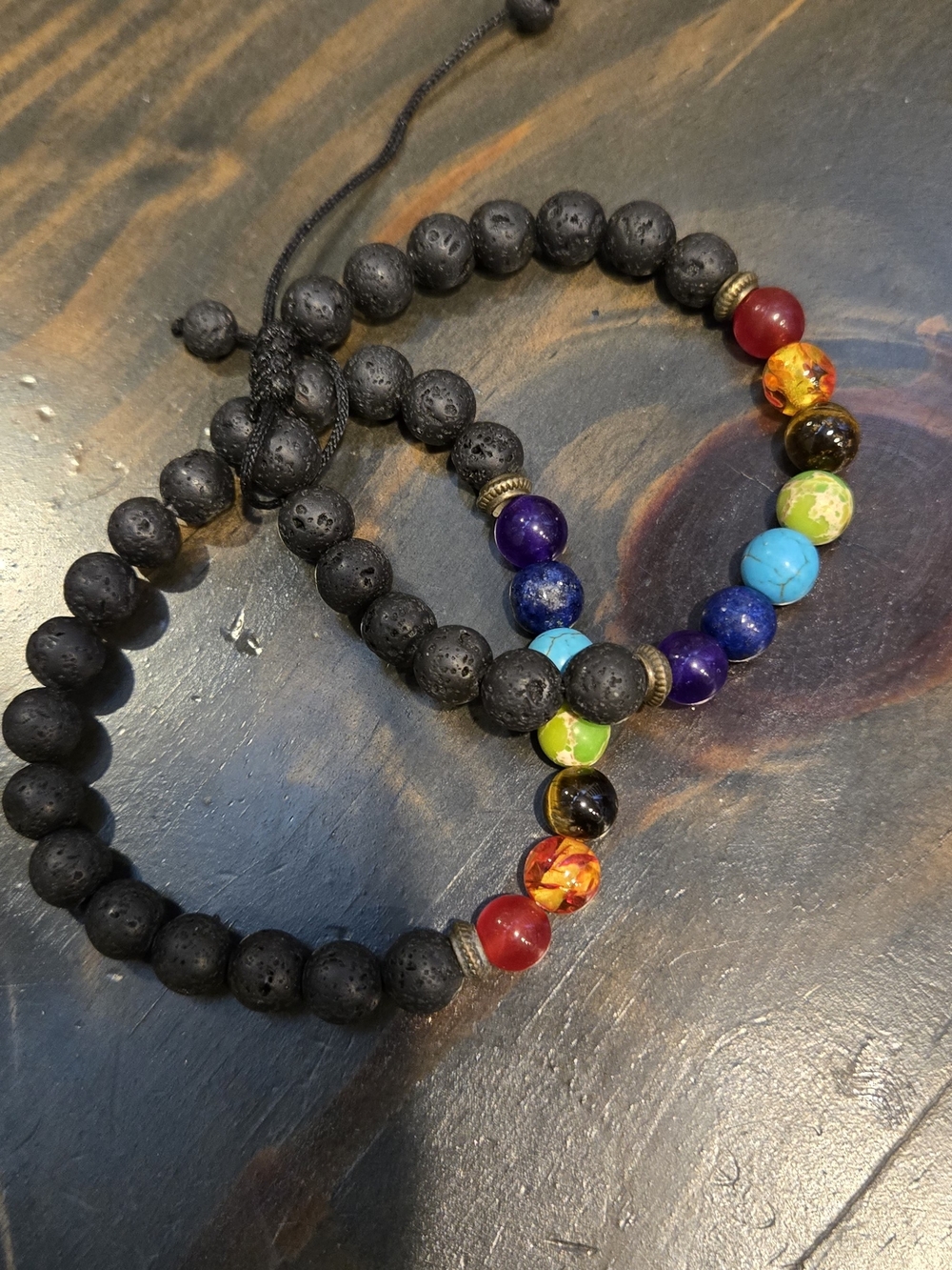 Black Lava Bead Bracelet with Colorful Accent Stones